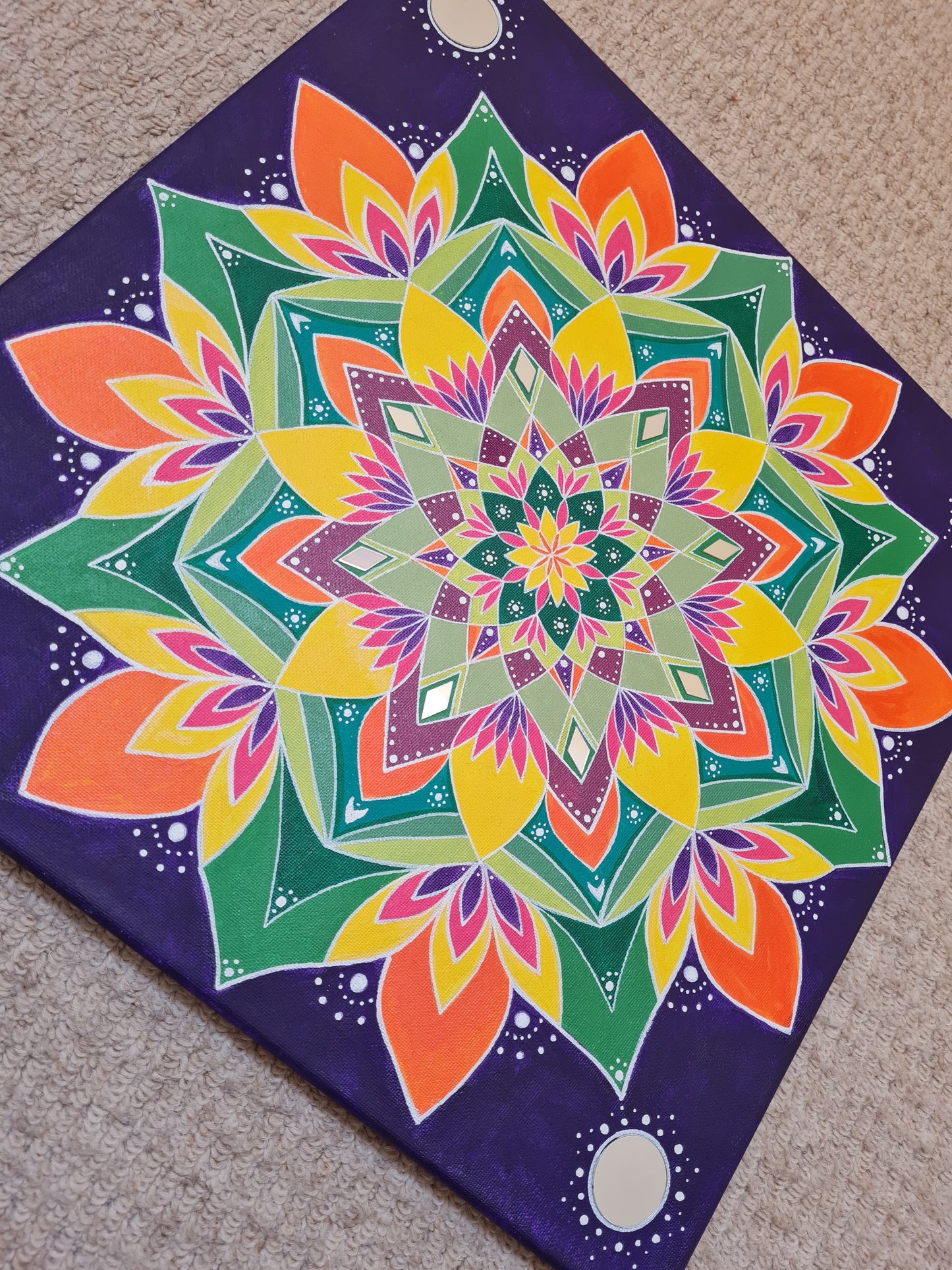 Celestial Bloom – 40cm Sacred Mandala Canvas with Mirror Accents