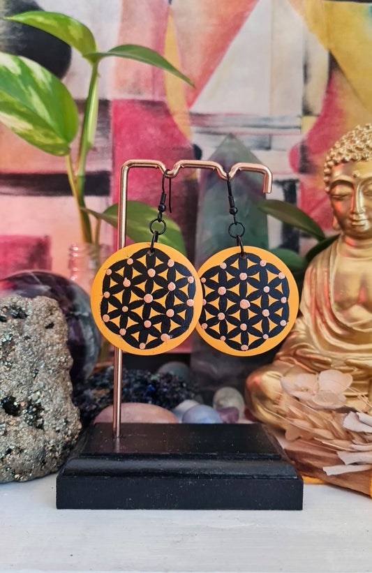 Hand Painted Flower of Life Earrings