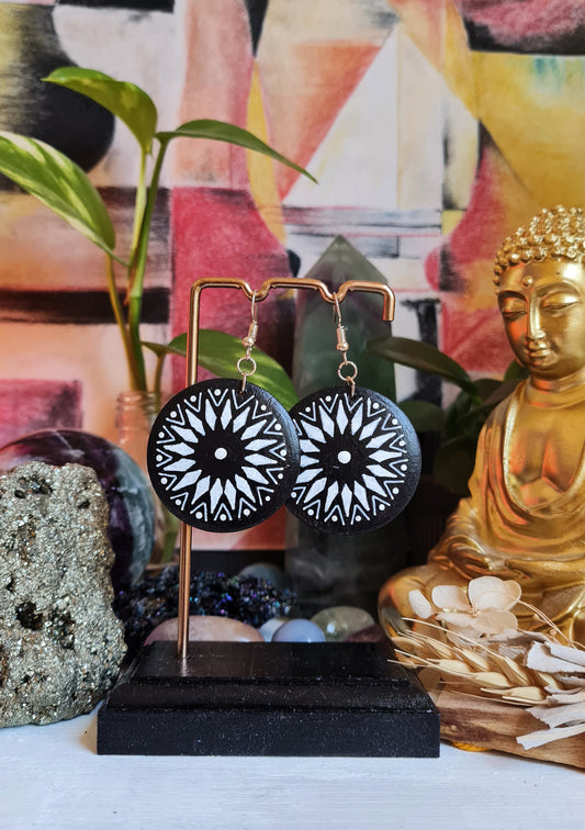 Hand-Painted Mandala Noir Earrings